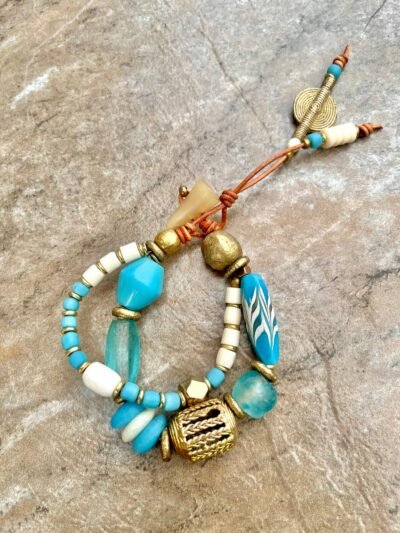 Boho Bracelet African Tribal Beads, Sea Glass and Vintage Resin - Image 7