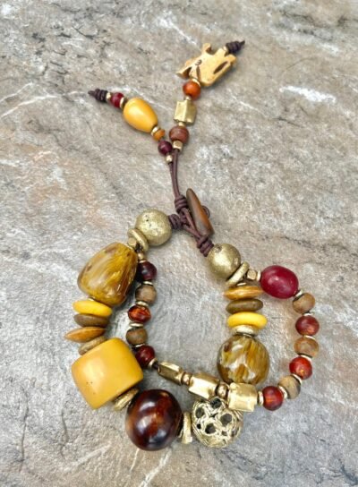 Boho Bracelet Marbled Vintage Resin and African Tribal Beads - Image 3