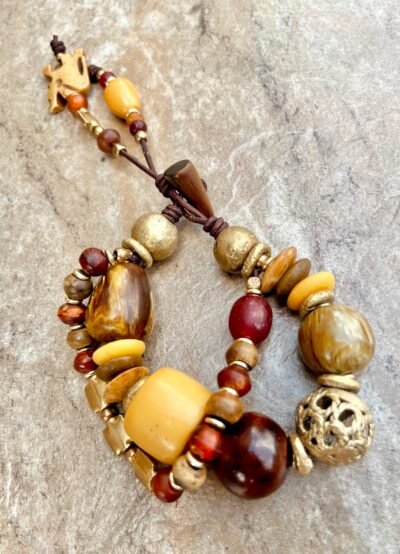 Boho Bracelet Marbled Vintage Resin and African Tribal Beads - Image 12