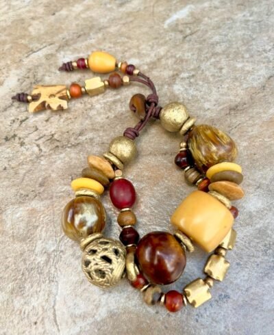 Boho Bracelet Marbled Vintage Resin and African Tribal Beads - Image 14