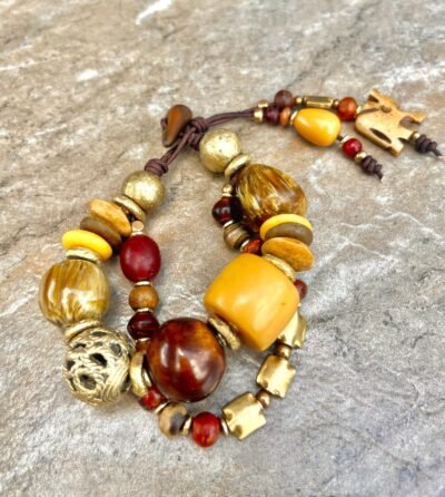 Boho Bracelet Marbled Vintage Resin and African Tribal Beads - Image 6