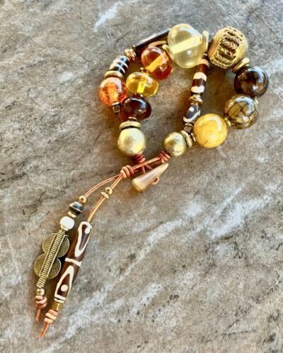 Bohemian Bracelet Vintage Resin and African Tribal Beads - Image 4