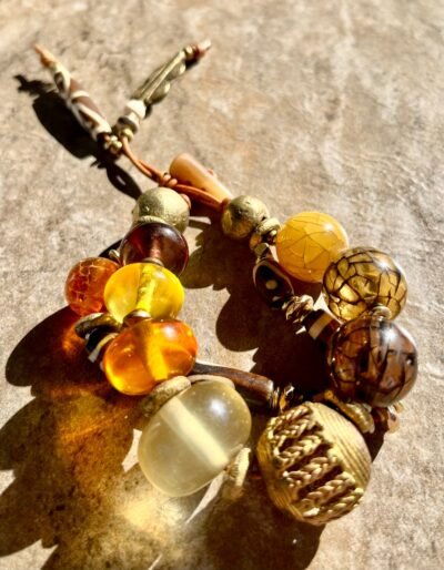 Bohemian Bracelet Vintage Resin and African Tribal Beads - Image 3