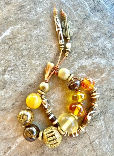 Bohemian Bracelet Vintage Resin and African Tribal Beads - Image 2