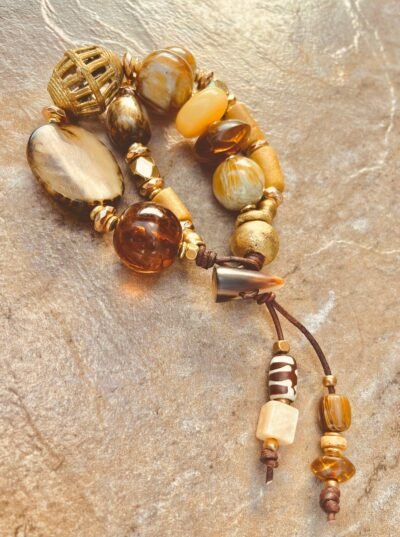 Bohemian Chic Bracelet Vintage Resin and African Tribal Beads - Image 4