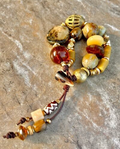 Bohemian Chic Bracelet Vintage Resin and African Tribal Beads - Image 6