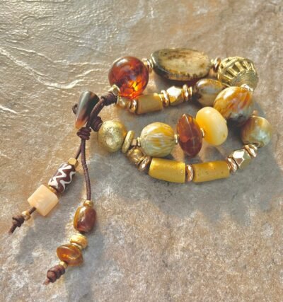 Bohemian Chic Bracelet Vintage Resin and African Tribal Beads - Image 8