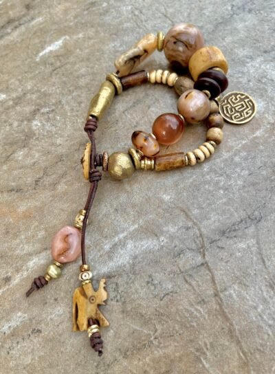 Bohemian Bracelet Vintage Resin and African Tribal Beads - Image 2