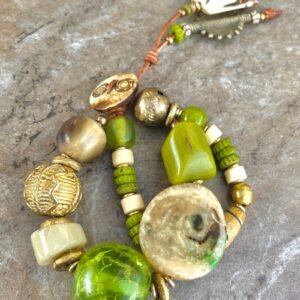 Lime Boho Bracelet African Tribal Beads and Vintage Resin