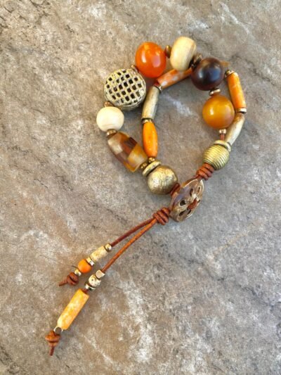 Boho Chic Copal, Resin and African Tribal Beads Bracelet - Image 2