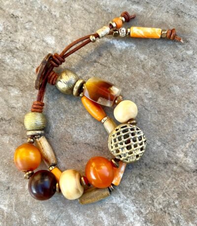 Boho Chic Copal, Resin and African Tribal Beads Bracelet - Image 3