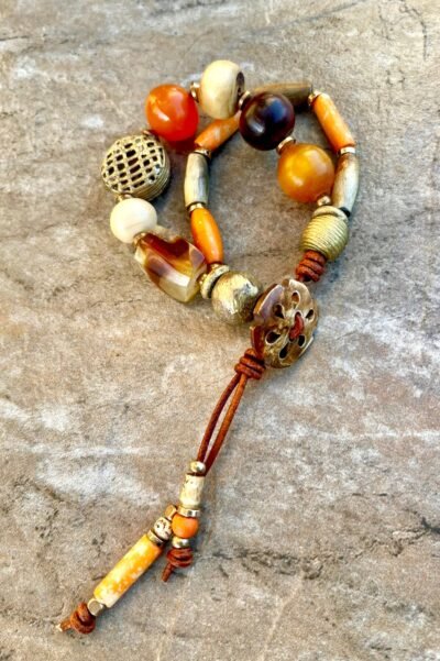 Boho Chic Copal, Resin and African Tribal Beads Bracelet - Image 4