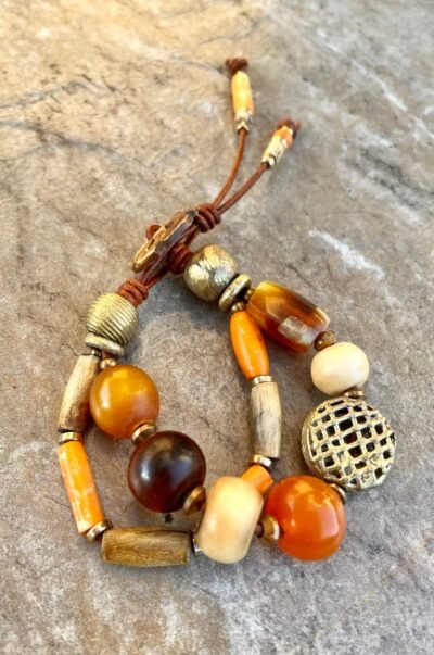 Boho Chic Copal, Resin and African Tribal Beads Bracelet - Image 5