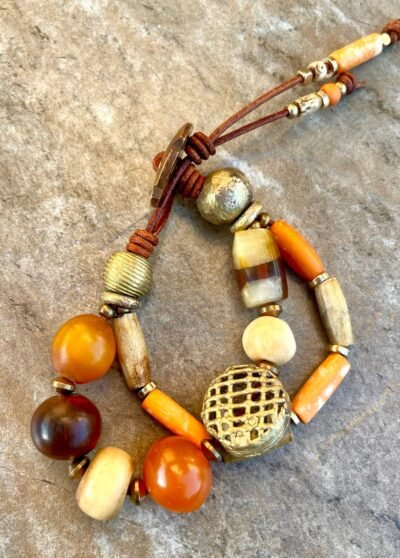 Boho Chic Copal, Resin and African Tribal Beads Bracelet - Image 6