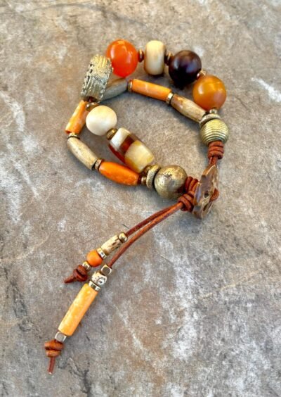 Boho Chic Copal, Resin and African Tribal Beads Bracelet - Image 7