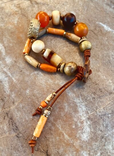 Boho Chic Copal, Resin and African Tribal Beads Bracelet - Image 8