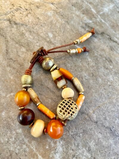 Boho Chic Copal, Resin and African Tribal Beads Bracelet - Image 9