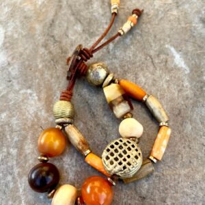 Boho Chic Copal, Resin and African Tribal Beads Bracelet