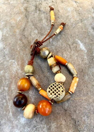 Boho Chic Copal, Resin and African Tribal Beads Bracelet