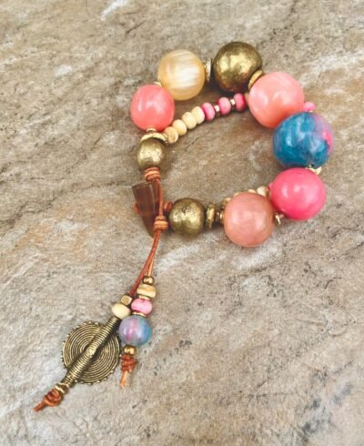 Boho Bracelet Vintage Resin and African Tribal Beads - Image 2