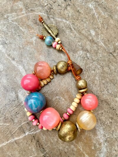 Boho Bracelet Vintage Resin and African Tribal Beads