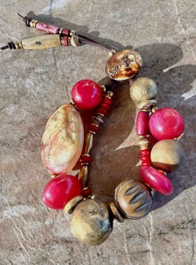 Bohemian Bracelet Vintage Resin and African Tribal Beads - Image 4