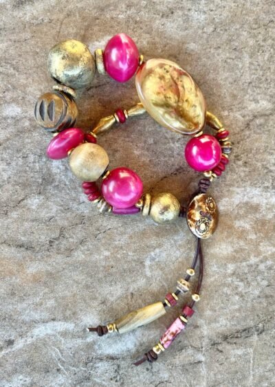 Bohemian Bracelet Vintage Resin and African Tribal Beads - Image 6