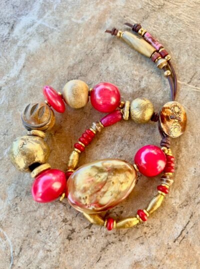 Bohemian Bracelet Vintage Resin and African Tribal Beads - Image 3