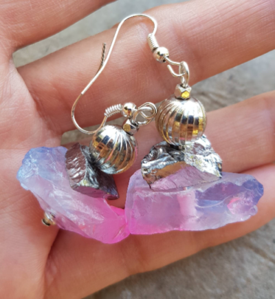 Bicolor Raw Quartz and Pyrite Earrings - Image 2
