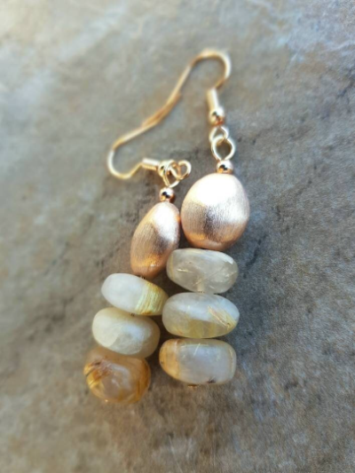 Boho Chic Gold Rutilated Quartz Earrings - Image 3