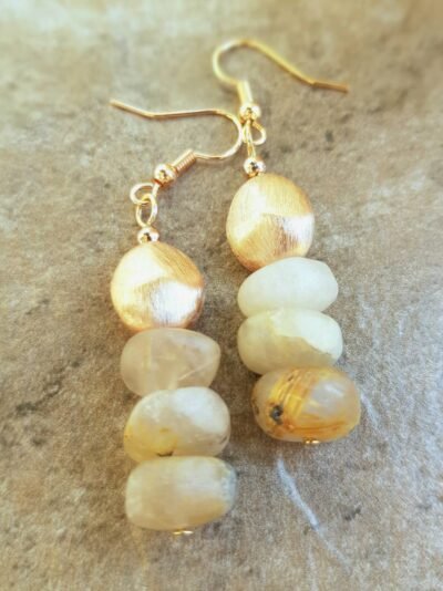 Boho Chic Gold Rutilated Quartz Earrings