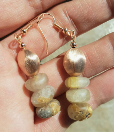 Boho Chic Gold Rutilated Quartz Earrings - Image 4