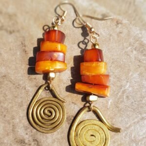 Amber and Old Masai Turkana Coil Earrings