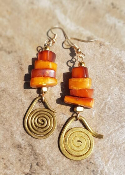 Amber and Old Masai Turkana Coil Earrings