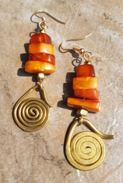 Amber and Old Masai Turkana Coil Earrings - Image 4