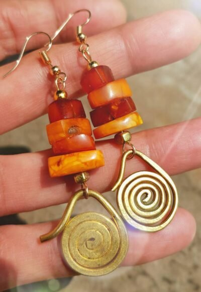 Amber and Old Masai Turkana Coil Earrings - Image 6