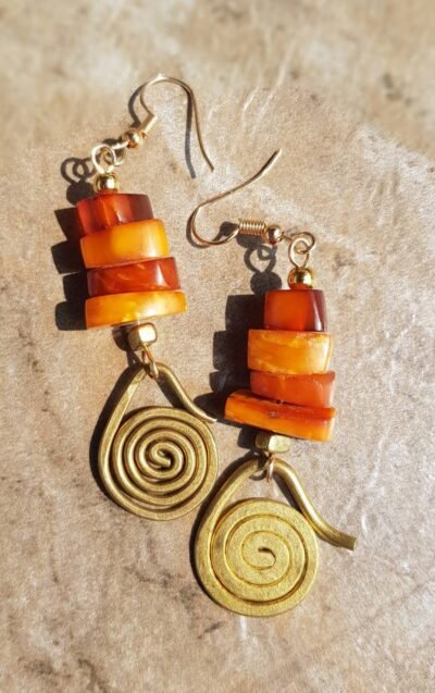 Amber and Old Masai Turkana Coil Earrings - Image 5