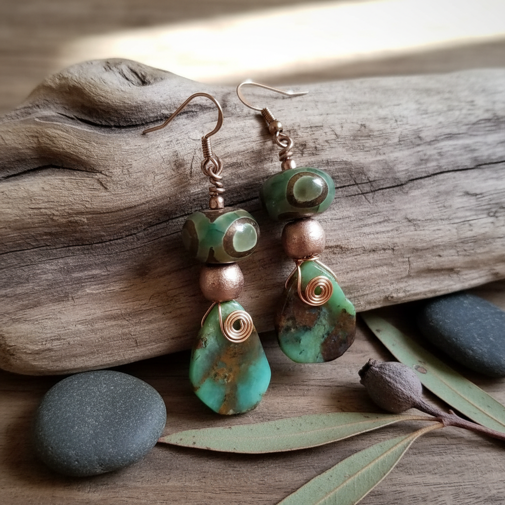 Chrysoprase and Agate Earrings
