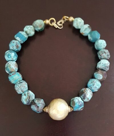 Boho Chic Blue Ocean Jasper  and African Brass Statement Necklace - Image 8