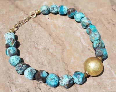 Boho Chic Blue Ocean Jasper  and African Brass Statement Necklace