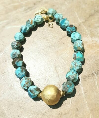 Boho Chic Blue Ocean Jasper  and African Brass Statement Necklace - Image 5