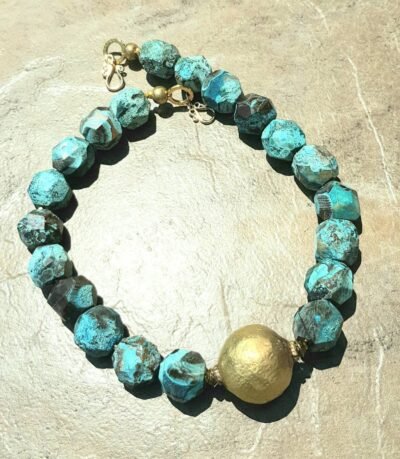 Boho Chic Blue Ocean Jasper  and African Brass Statement Necklace - Image 7