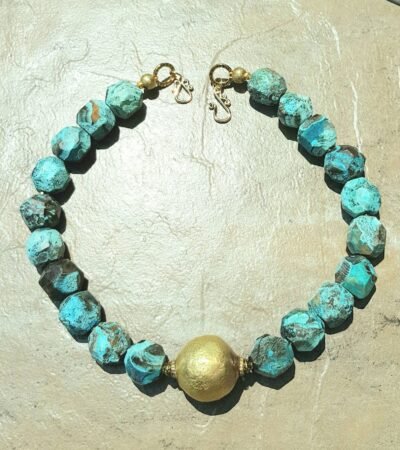 Boho Chic Blue Ocean Jasper  and African Brass Statement Necklace - Image 9