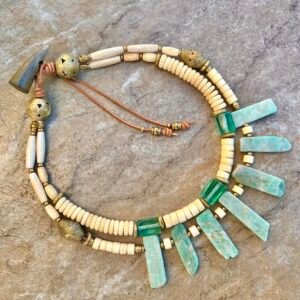 Bohemian Necklace Amazonite, Sea Glass and African Tribal Beads