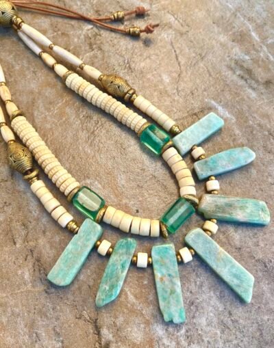 Bohemian Necklace Amazonite, Sea Glass and African Tribal Beads - Image 5