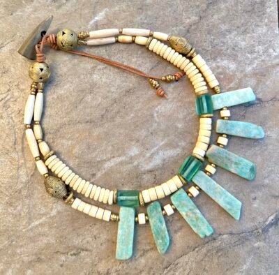 Bohemian Necklace Amazonite, Sea Glass and African Tribal Beads - Image 11