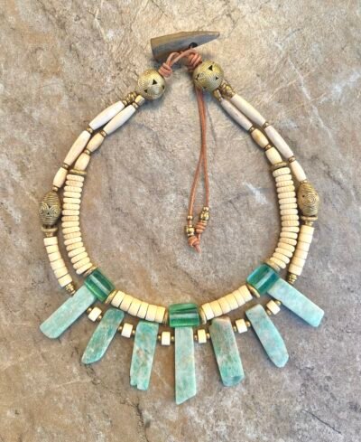 Bohemian Necklace Amazonite, Sea Glass and African Tribal Beads - Image 12