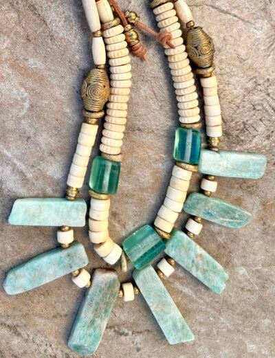 Bohemian Necklace Amazonite, Sea Glass and African Tribal Beads - Image 13