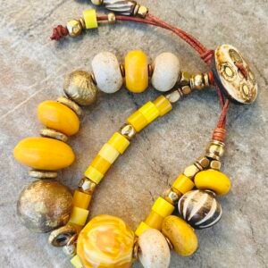 Yellow Boho Bracelet African beads, Petra di Monte designs