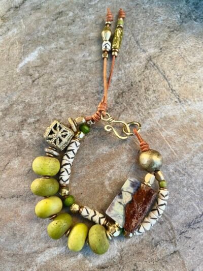 Green Lime Bracelet Java Glass and Chrysoprase Gemstone - Image 10